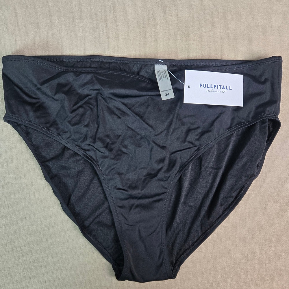 Fullfitall Black High Waisted Bikini Bottoms Size 24 High Leg‎ TKP210535 NEW